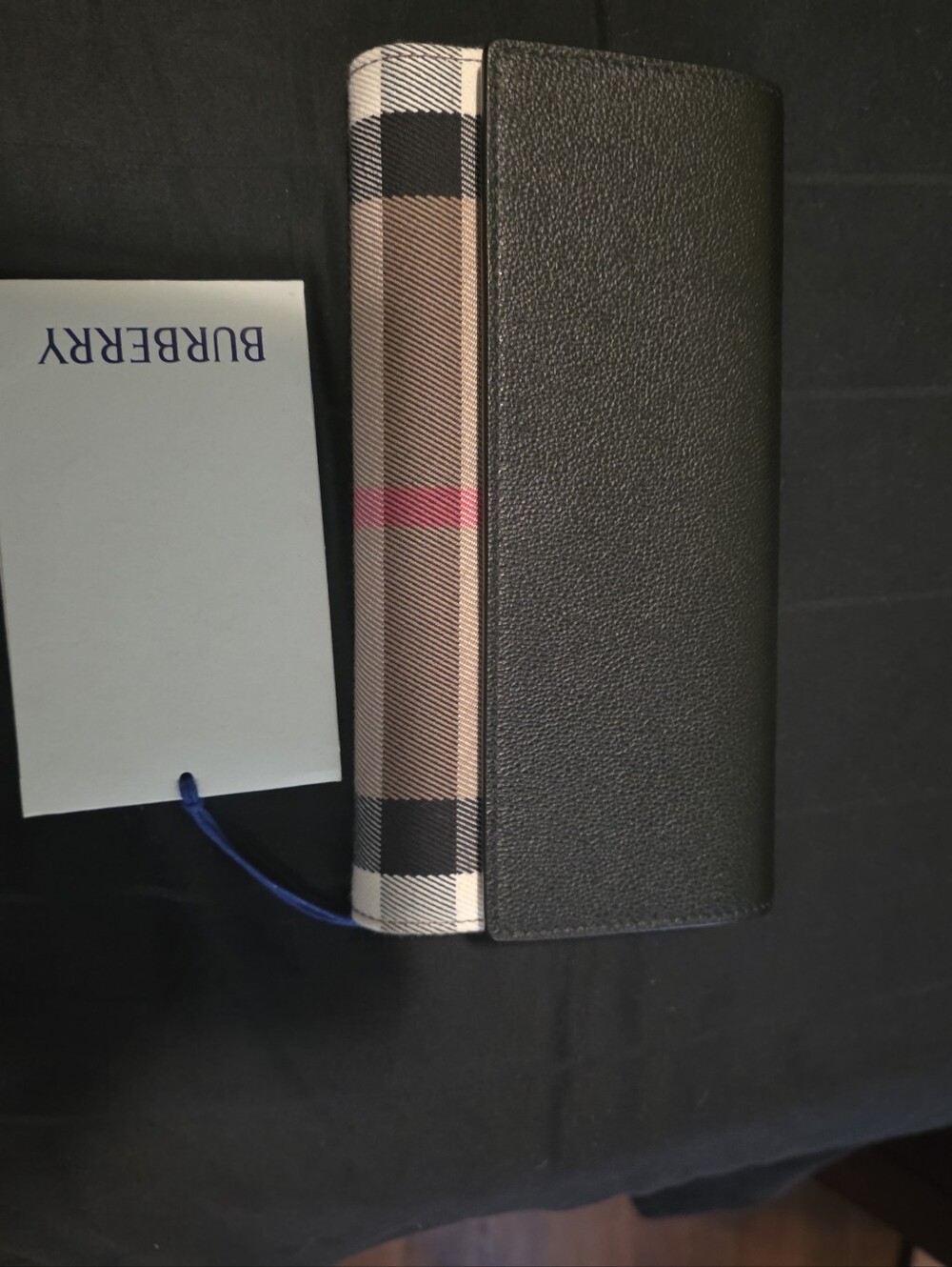 Labor Day Sale NWT- Women's Burberry Black Leather & Beige Check Wallet - Picture 2 of 16